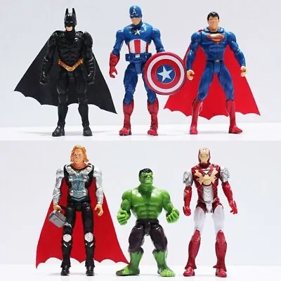 6PCS Marvel Avengers Super Hero Figures Toys Cake Toppers Hulk Batman Super Man • £8.95