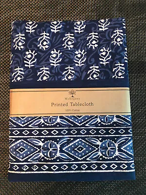 Mahogany Tonk Indigo Block Print 60 X 90  Cotton Tablecloth Made In India -- NWT • $45.99