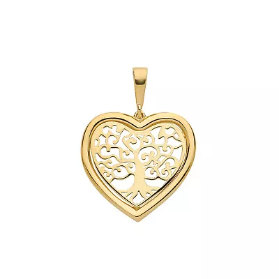 9ct Gold 17mm Tree Of Life Heart Pendant • £253.07