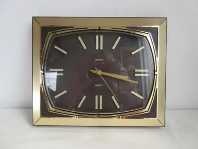 Super Vintage Retro 1960's/70's Metamec Quartz Gold & Brown Plastic Wall Clock • £25