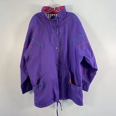 VTG 1980s New York Girl Purple Snap On Mock Neck Track Full Zip Jacket Womens 2X • $47.97