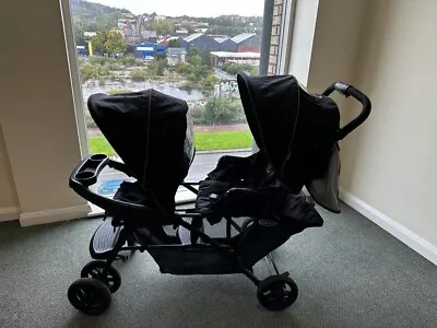 Graco Stadium Duo Tandem Pushchair With Click Connect - Black/Grey • £75