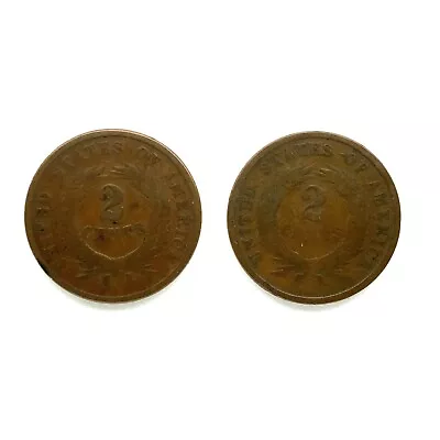 Lot (2) 1864 2C 2 Cent Two Cent Union Shield Coins • $9.95