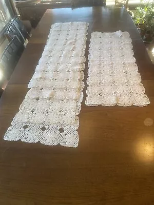 Vintage Hand Crocheted Table Dresser Runners 50” 46  40” 36” 32  Ivory Cotton • $8.99