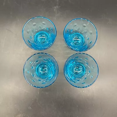 VTG MCM Hazel Atlas Capri Dots Turquoise Blue Flared Bar Ware Glasses • $24