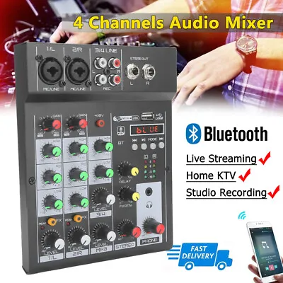 4 Channels Digital Audio Sound Mixer Bluetooth Mixing Console Home Karaoke Live • £48.47