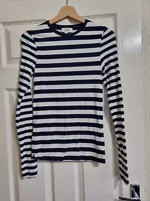 COS Slim Fit Long Sleeve Basic Top Long Sleeve Tshirt Navy White Striped Size S • £18