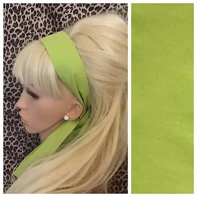 CHARTREUSE GREEN FABRIC HEAD SCARF HAIR BAND SELF TIE BOW 50s 60s RETRO STYLE • £4.99