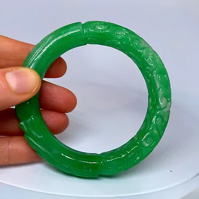 INTENSE Green Jade Hand Carved Vintage Bangle Jadeite Jade Bangle • $587.16