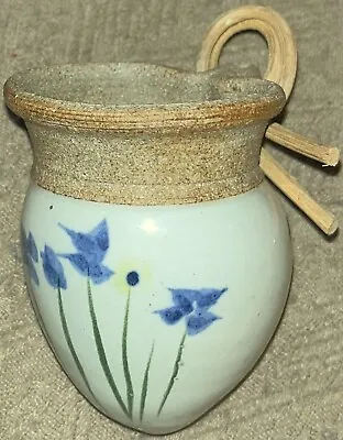 5” Inch Wall Hanging Stoneware Planter Vase Blue Flower Floral Hanger Pot Wicker • £14.47