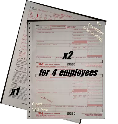 2020 IRS Tax Forms W-2 Wage Stmts For 4 Employees CARBONLESS 6-pt+(1)W3 NO Env • $9.95