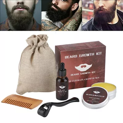 Beard Growth Kit Derma Roller Boosts Hair Mustache Serum Oil Balm Men Care Gift • $17.95