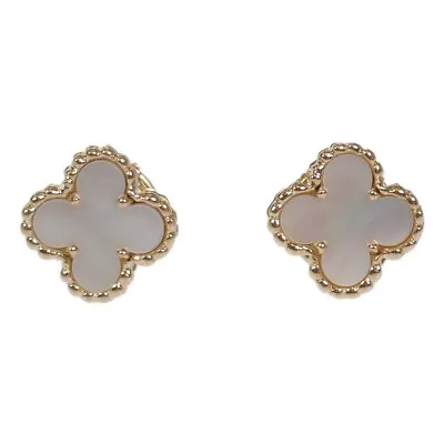 Van Cleef & Arpels Sweet Alhambra 18K Yellow Gold Pearl Earrings 9.5x9.5mm*Motif • $2617.87