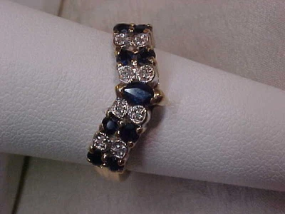 $299.99 • Buy VINTAGE NATURAL BLUE SAPPHIRE & DIAMOND V SHAPED BAND RING 10K YELLOW GOLD Sz6
