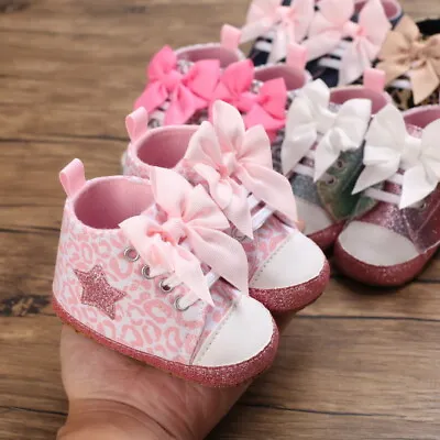 Newborn Baby Girl Pram Shoes Infant Bow High Top Booties Toddler Trainers 0-18 M • £4.99