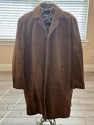 Leather DUSTER *M. Julian* Tan Full Length Coat Vintage 90s Jacket Western Mens • $46