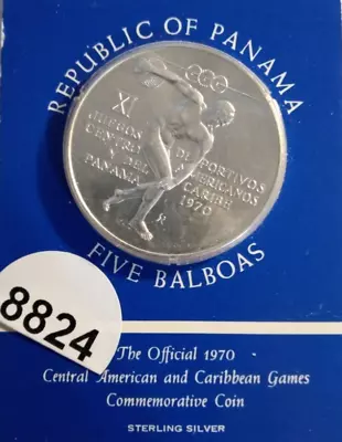 1970 Republic Of Panama Five Balboas .925 Sterling Silver Commemorative Coin • $35.10