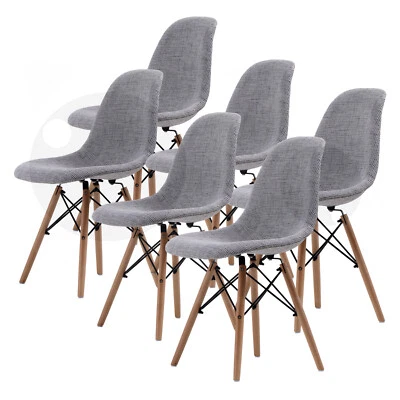 $289 • Buy 6 X Retro Replica PU Padded DSW Beech Dining Chairs Cafe Kitchen