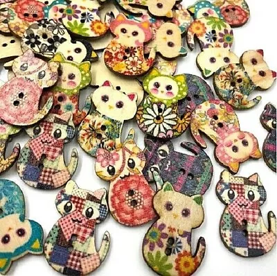 Pkg Of 10 SITTING CAT 2-hole Wooden Buttons 1-1/8  X 7/8  (30mm) Crafts (5701) • $4.15