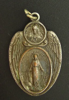 Vintage Two Way Medal Religious Holy Catholic Angel Wings Mary Miraculous • $15.99