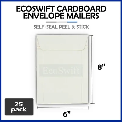 25 - 6 X 8 EcoSwift White CD/DVD Photo Ship Flats Cardboard Envelope Mailers 6x8 • $8.89