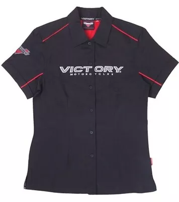 Victory Motorcycles Shirt Mens Size L Button Embroidered Riding Casual Black • $34.99