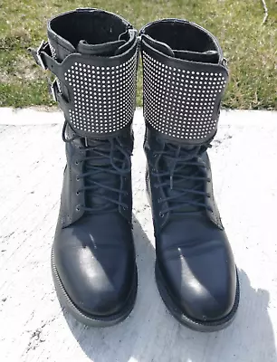 Vera Gomma Black Leather Ankle Boots With Silver Stud Details 6 • $46