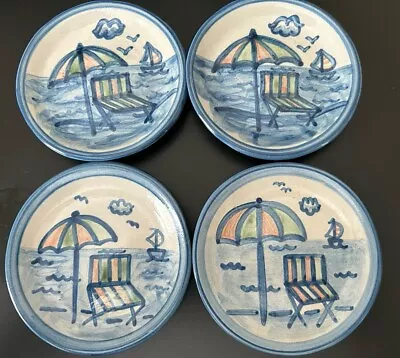 M.A. Hadley Pottery Set Of 4 Coasters Beach Vacation Umbrella Chair 4  • $99.95