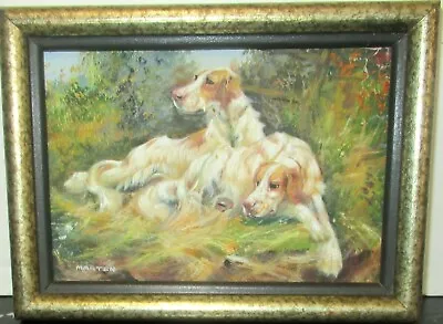 Marten Two Dogs Small Oil On Board Painting Signed • $150