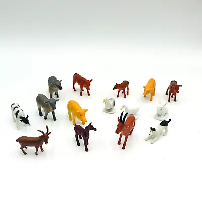 Lot 15 Vintage Plastic Miniature Animals Wild Colorful Farm Rabbit Cow Pig Dog • $3.99