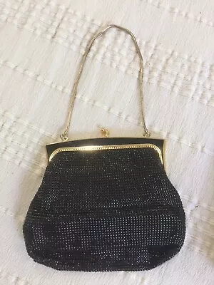 Authentic Vintage Glomesh Black Mesh Gold Purse Bag Handbag + Box 🌻 • $65