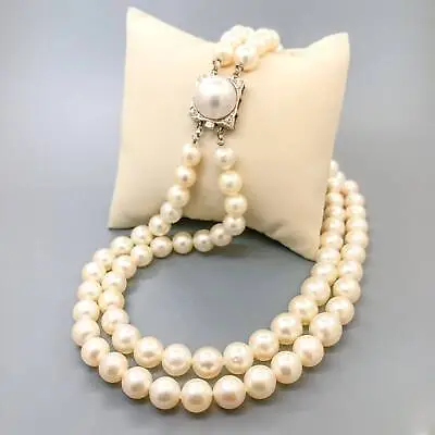 Estate 14K White Gold 16  8-10mm Double Strand Mabe Cultured Pearl Necklace • $2249.15