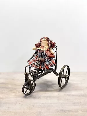 Toy Victorian Iron Tricycle Velocipede Replica With Carriage Seat And Cloth Doll • $72