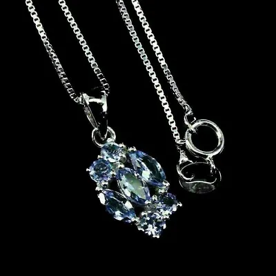 Pendant Blue Tanzanite Genuine Natural Mined Gems Sterling Silver 18 Inch Chain • £61.74