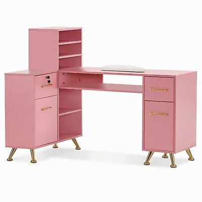 BarberPub L-Shaped Manicure Table For Storage Salon Corner Nail Desk 2866 • $341.99