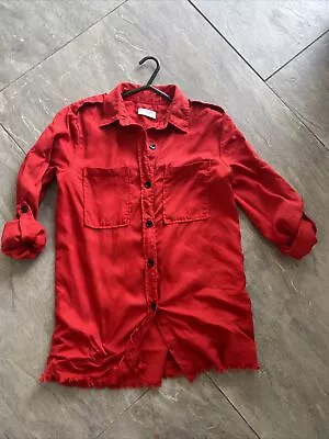 Zara Red Button Down Utility Casual Shirt Top Sz Medium Or 10  • $2.48