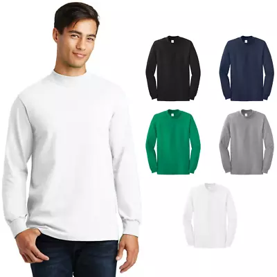 Port & Company Men's 100% Cotton Long Sleeve Mock Turtleneck T-Shirt 4XL. PC61M • $22.85