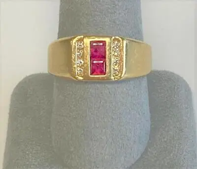 18K Yellow Gold Ruby & Diamond Gent's Ring • $935