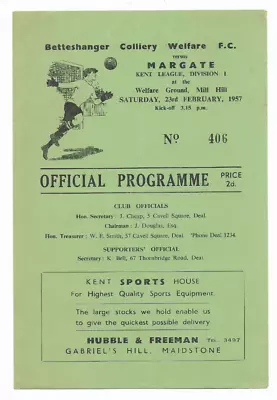 1956/57 Kent League - BETTESHANGER COLLIERY WELFARE V. MARGATE • £3.99