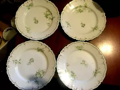 SET 4 Antique MABEIN Habsburg China 7  Plate Scalloped Green Gold Austria NICE! • $25