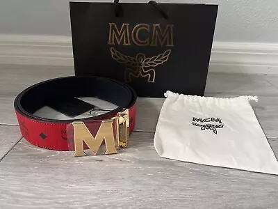 Authentic Adjustable Reversible Red To Blue MCM Belt With Gold Buckle One Size • $159.99