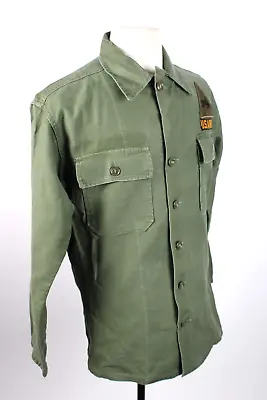 Vintage US ARMY OG-107 Sateen Fatigue Uniform Shirt USA Mens Large • $49.95