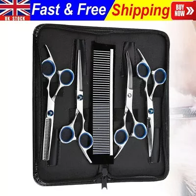 UK Professional Pet Hair Cutting Scissors Dog Grooming Kits Curved Shears Set 6  • £11.89