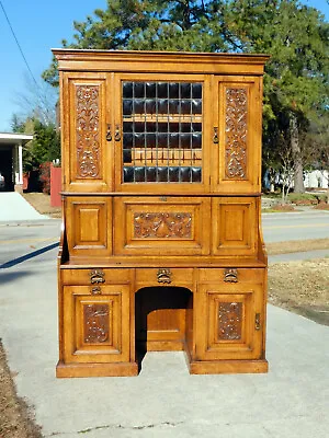 Fantastic Oak Drop Front Desk With Leaded Glass 1910 • $1600