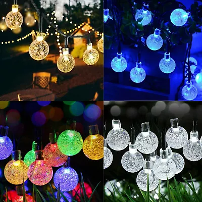 LED Solar Powered Garden Party Fairy String Crystal Ball Lights Outdoor Light • £7.79