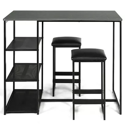 3 Piece Pub Set Industrial Style Faux Marble Top Table And 2 Stools Dining Set • $128.99