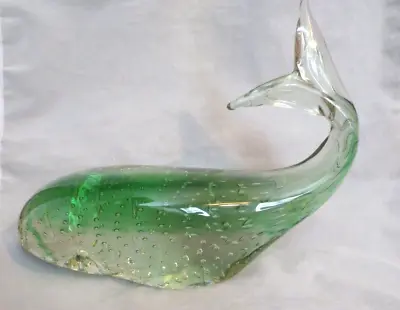 MURANO CONTROLLED BUBBLES  WHALE  LARGE FIGURE SCULPTURE (9  Long) • $52