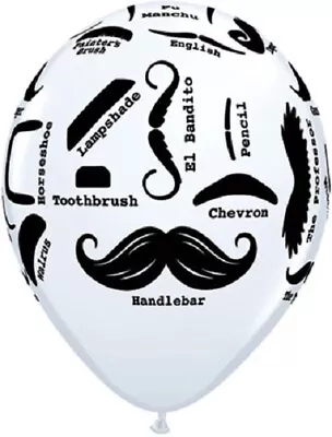 12 Mustache Print 11  Latex Balloons White W/ Black Design Stash Bash Qualatex • $9.99