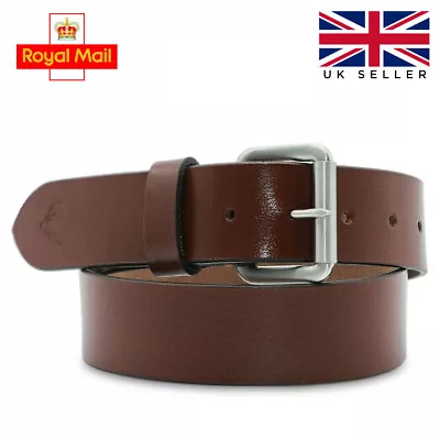 Mens Leather Belt Belts Strap 100% Genuine Leather Real Black Jeans Trousers UK • £7.99