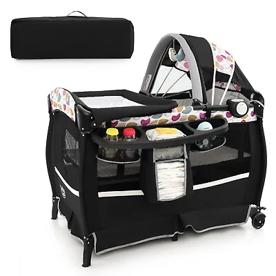 4 In 1 Baby Crib Bassinet Bed Infant Changing Table Portable Nursery Play Center • £94.95